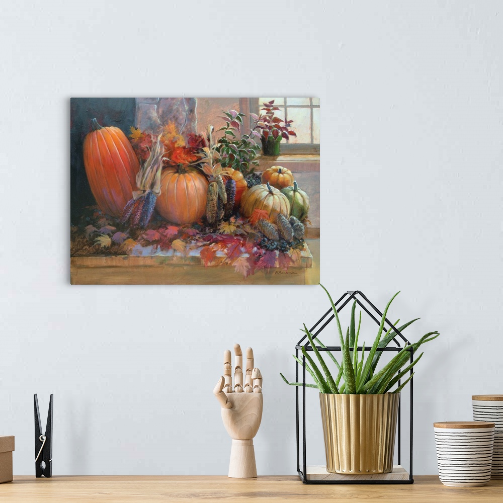 A bohemian room featuring Pumpkins On The Hearth