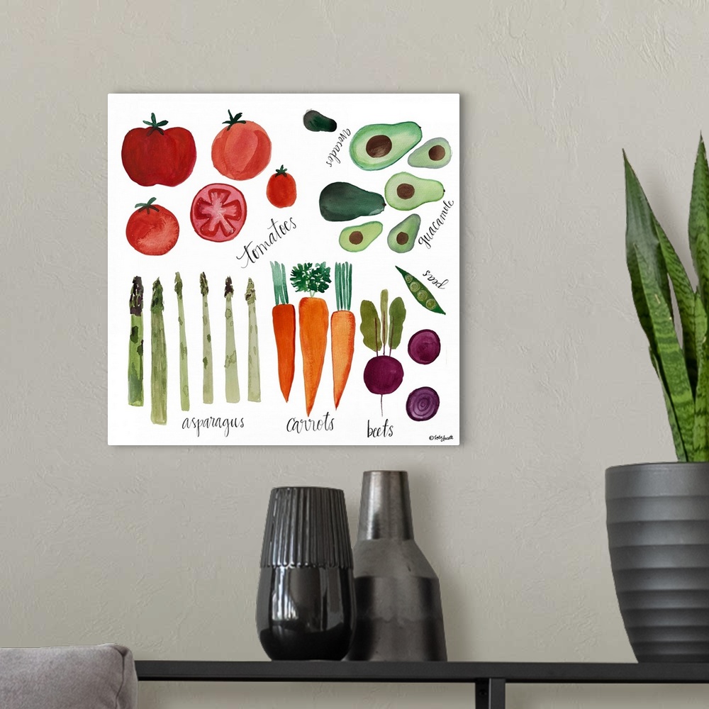 A modern room featuring Watercolor Veggies