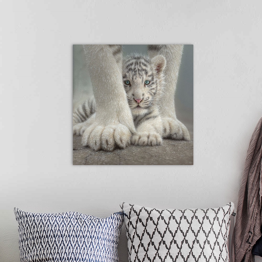 A bohemian room featuring White Tiger Cub - Sheltered