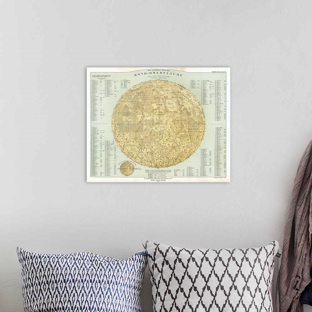 A bohemian room featuring Map of the Moon. Published in 1872, this lunar map uses the work of the German astronomers Wilhel...