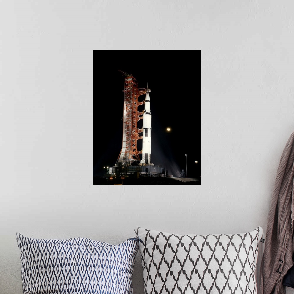 A bohemian room featuring Apollo 12 launch rehearsal. Night-time view of Pad A, Launch Complex 39, Kennedy Space Center (KS...