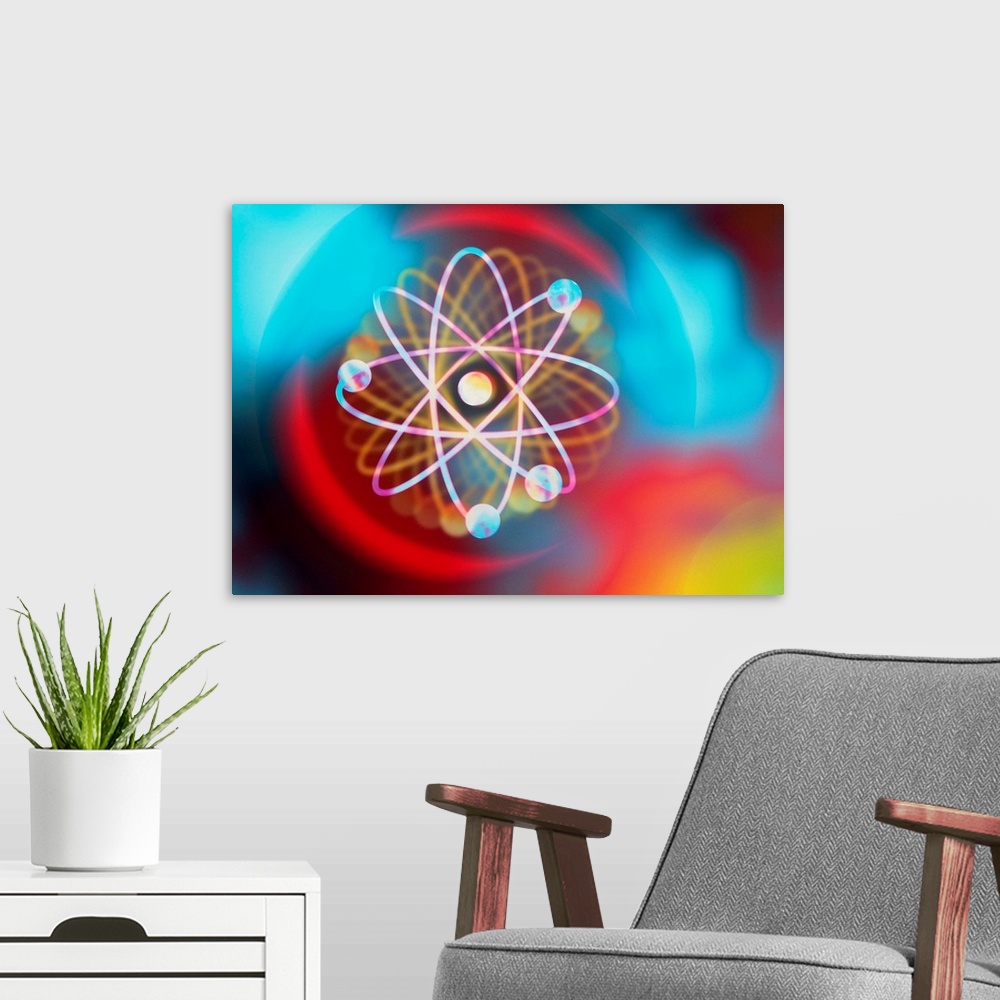 A modern room featuring Atomic structure. Computer artwork representing a single atom of beryllium (symbol: Be). This is ...