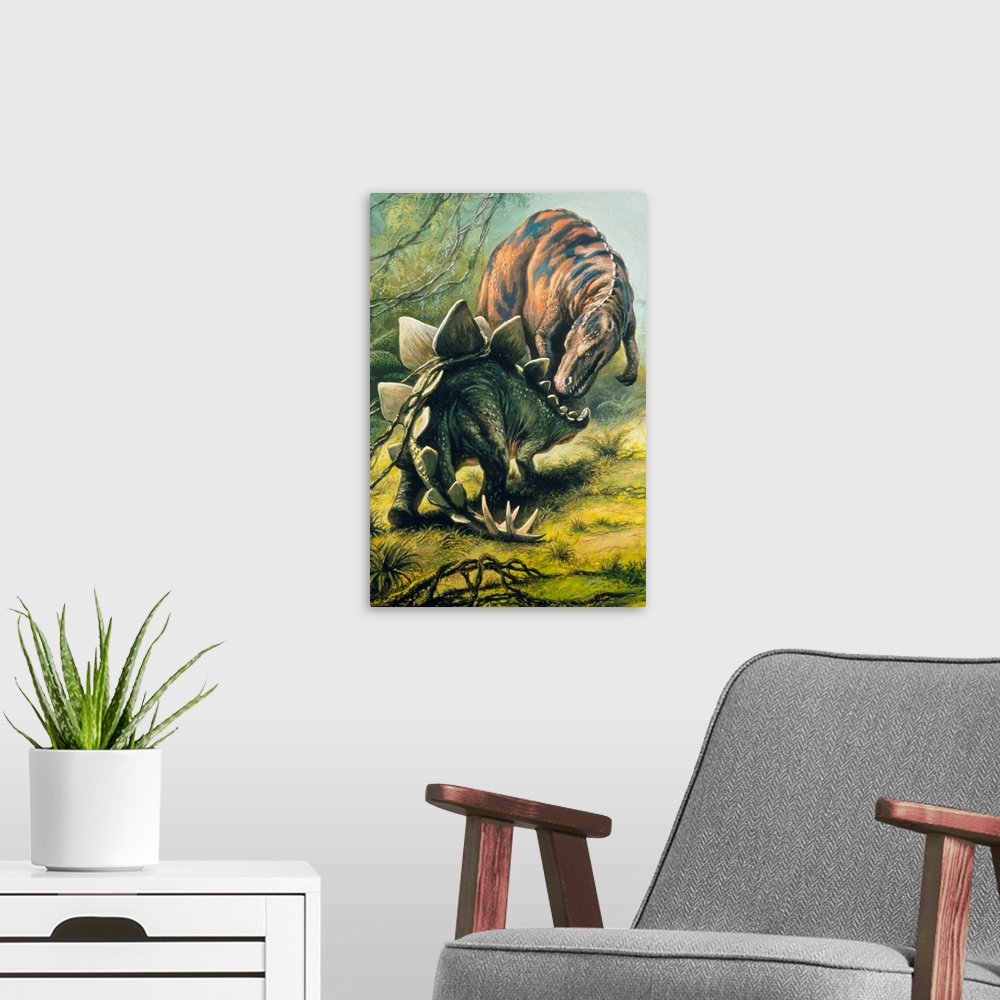 A modern room featuring Artist's impression of Tyrannosaurus