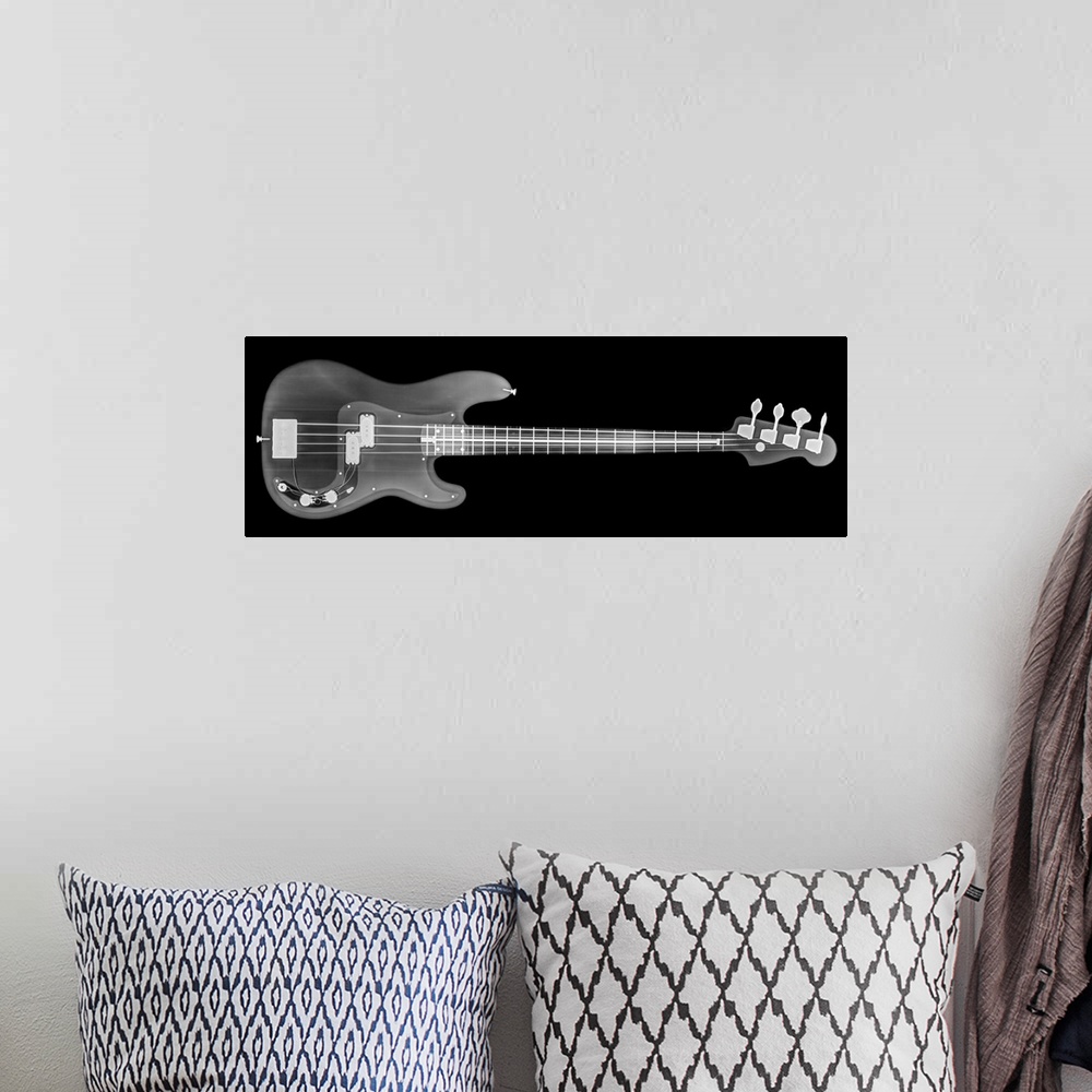A bohemian room featuring Base Guitar under x-ray.