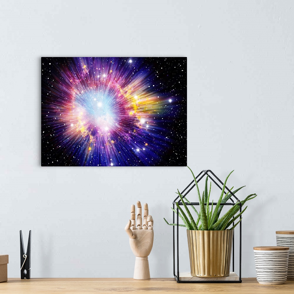 A bohemian room featuring Big Bang, conceptual image. Computer illustration representing the origin of the universe. The te...