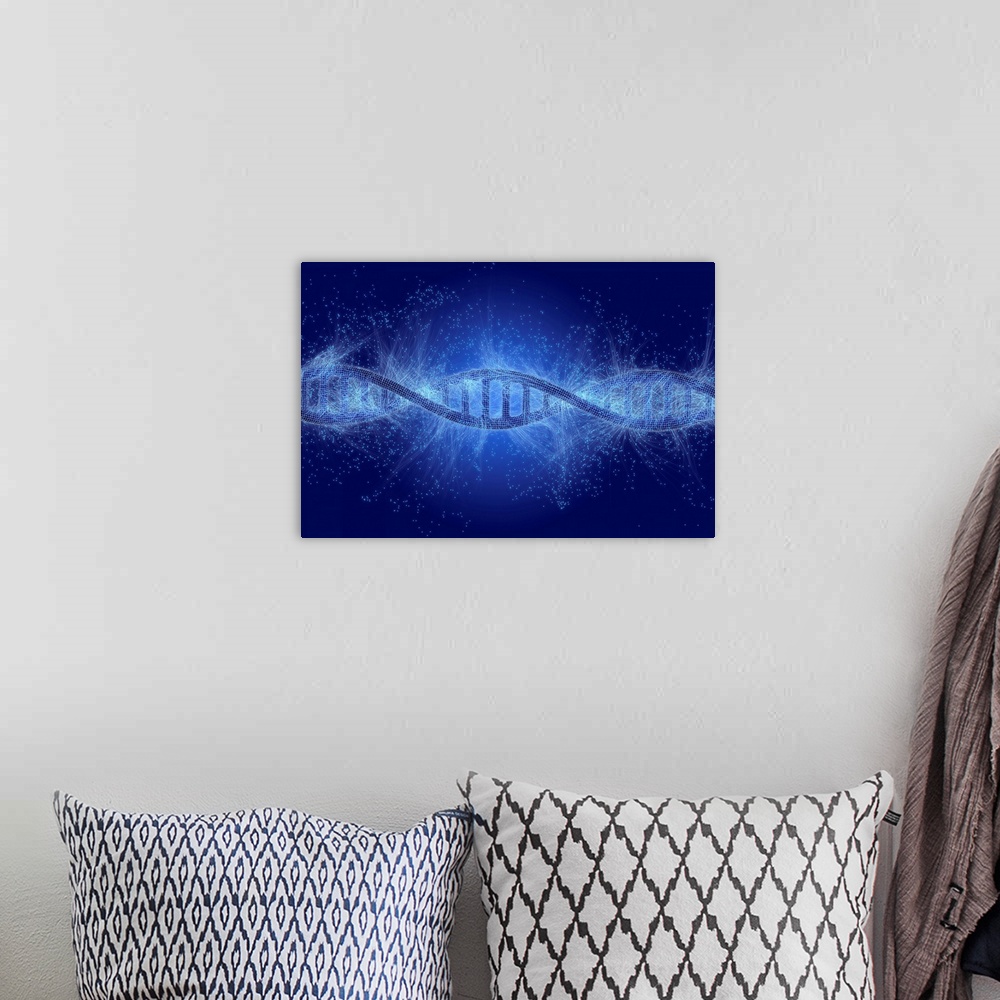 A bohemian room featuring Biotechnology, conceptual illustration. DNA (deoxyribonucleic acid) molecule.