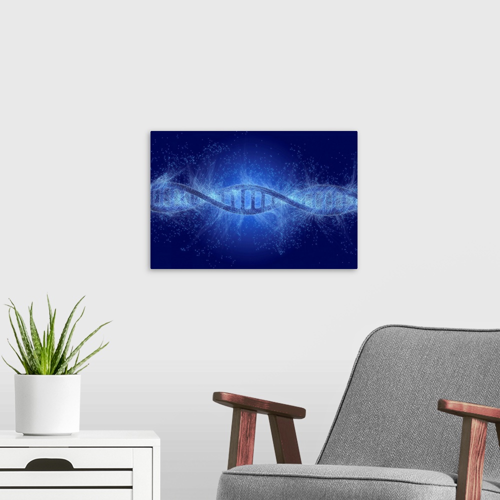 A modern room featuring Biotechnology, conceptual illustration. DNA (deoxyribonucleic acid) molecule.