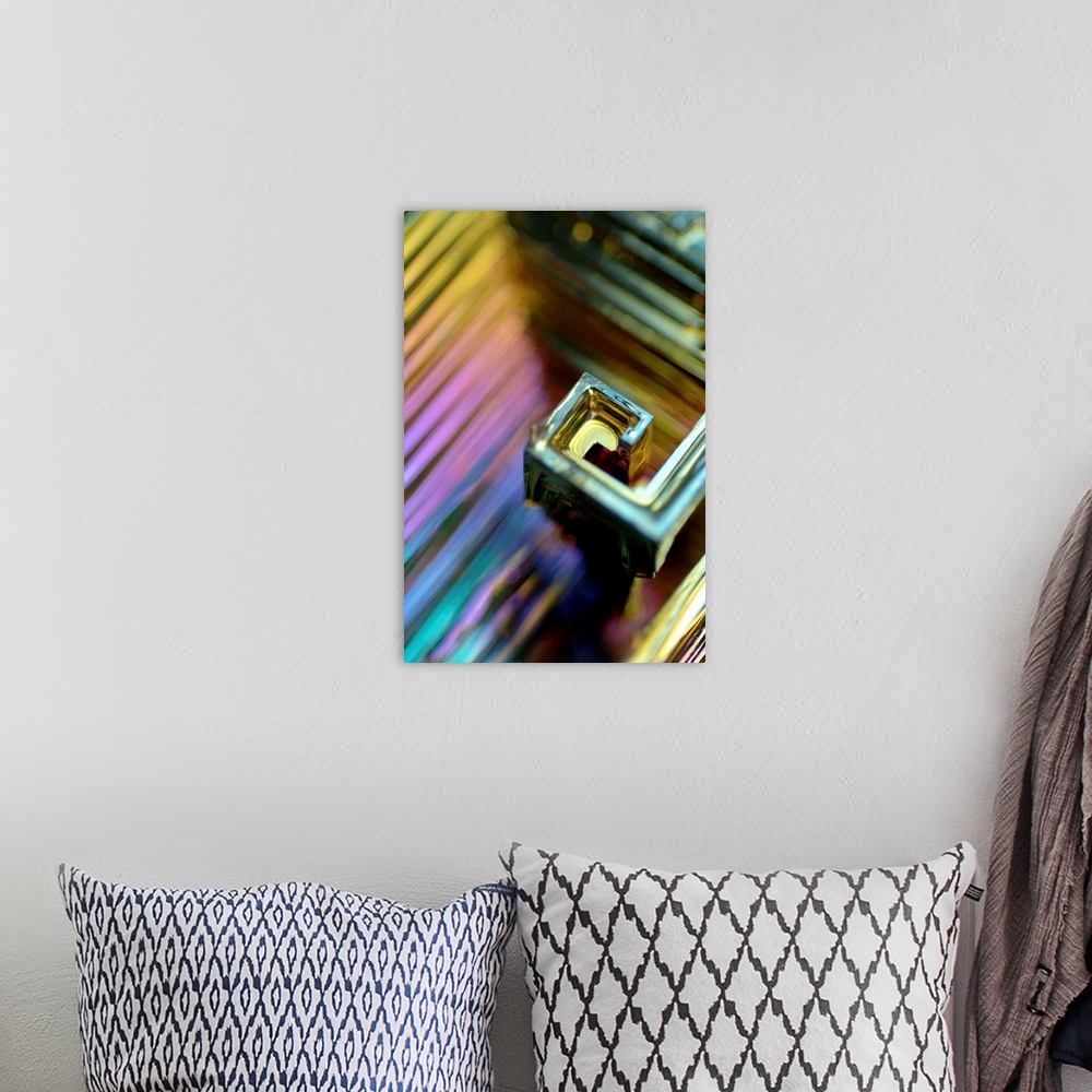 A bohemian room featuring Bismuth crystal. Bismuth is a heavy, brittle, crystalline metal. This rectangular crystal structu...