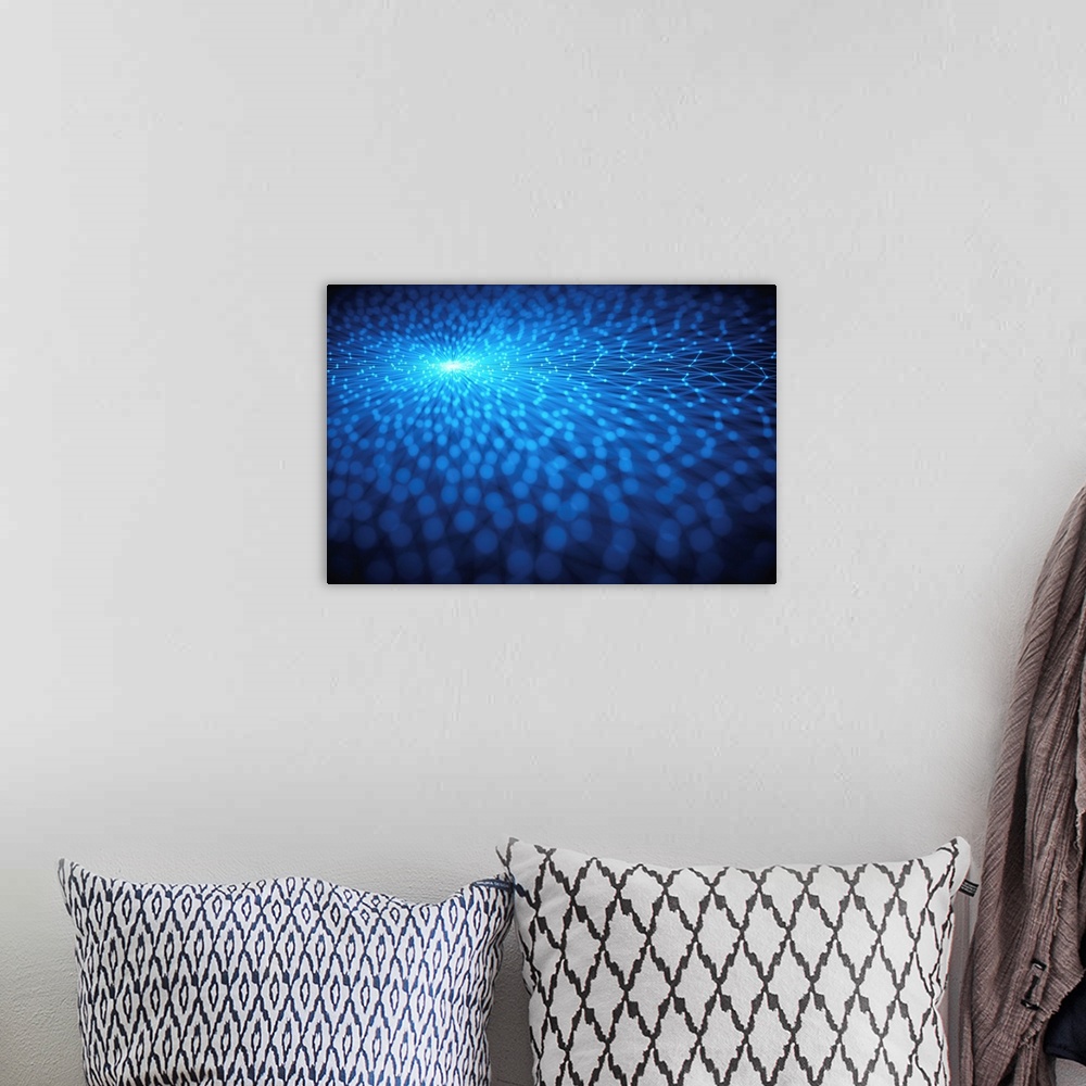A bohemian room featuring Blue connecting dots, abstract illustration.