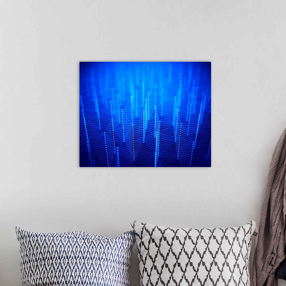 A bohemian room featuring Blue connections, abstract illustration.