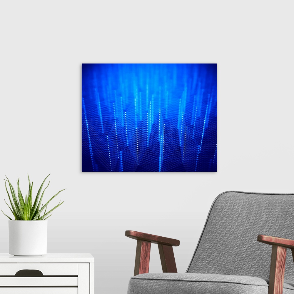A modern room featuring Blue connections, abstract illustration.
