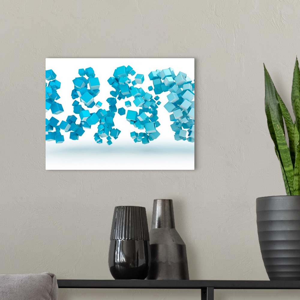 A modern room featuring Blue cubes, illustration.