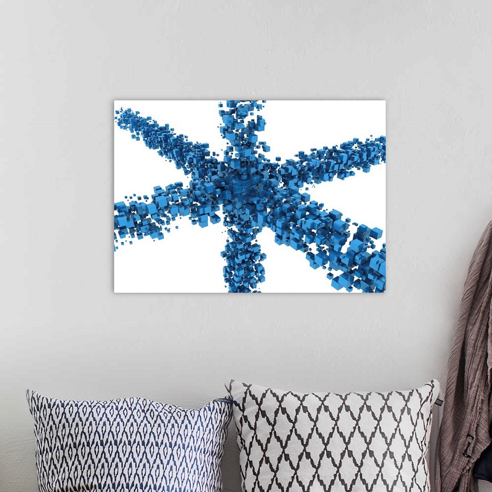 A bohemian room featuring Blue cubes making a star shape, illustration.