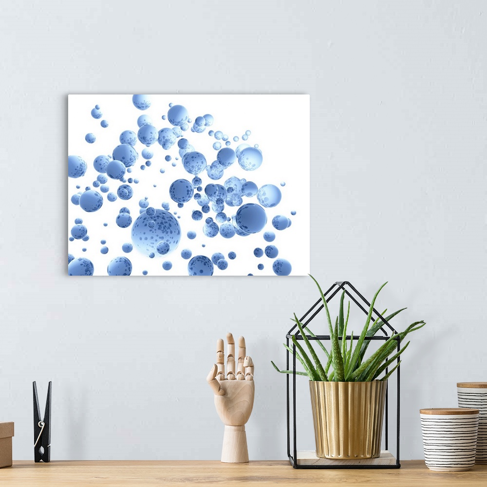A bohemian room featuring Blue spheres against white background.