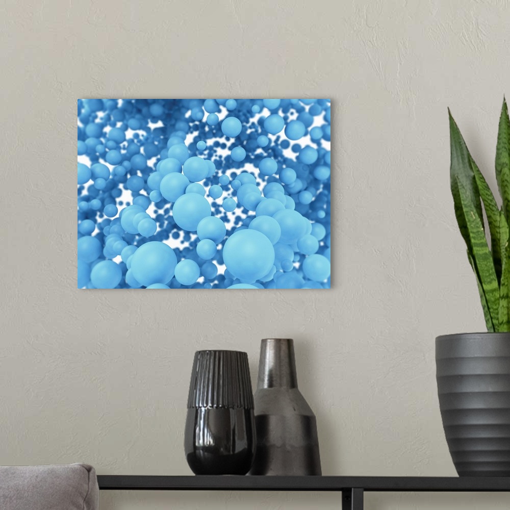 A modern room featuring Blue spheres, full frame.