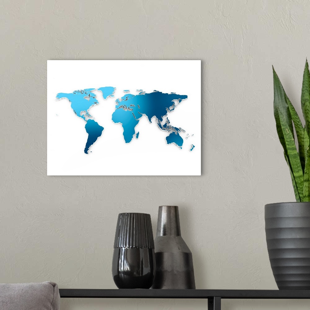A modern room featuring Blue world map, illustration.