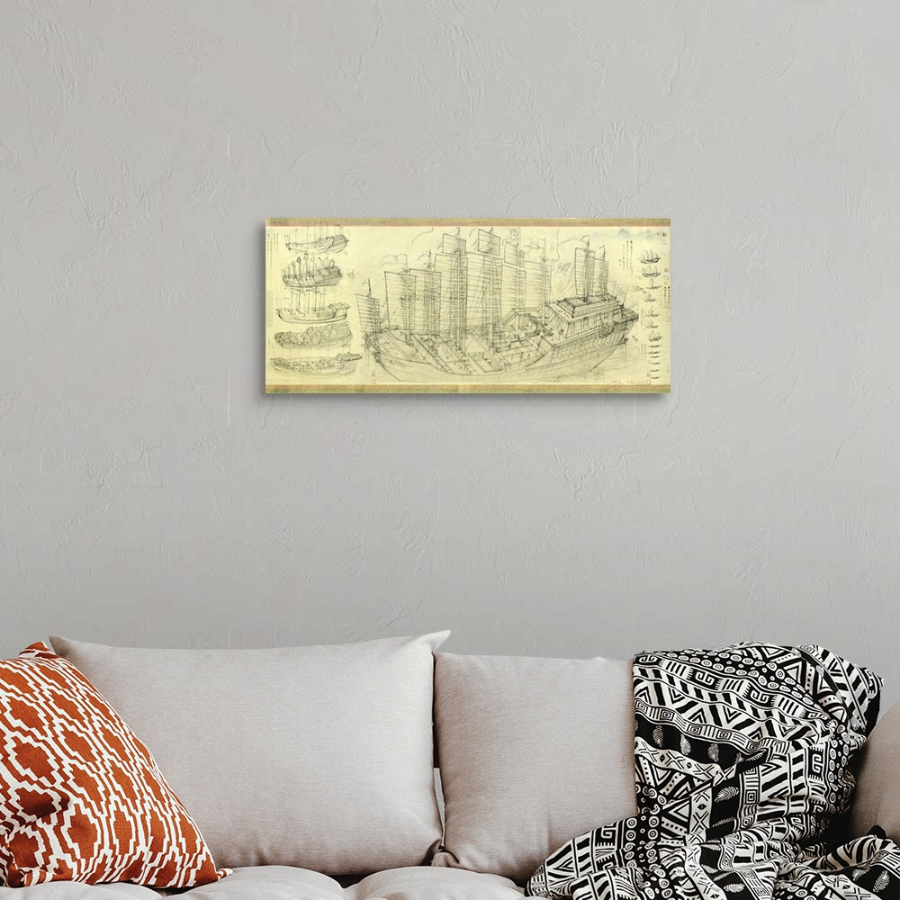 A bohemian room featuring Chinese armada. Artwork showing the ships used by a fleet (armada) from China. The most famous of...