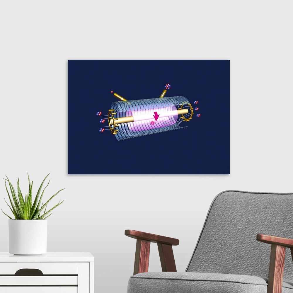 A modern room featuring Colliding beam fusion reactor, computer artwork. This is one design for a nuclear fusion reactor ...