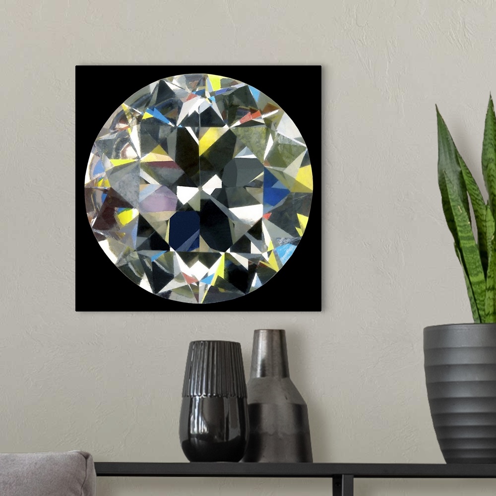 A modern room featuring Cut and polished diamond. Diamond, the hardest known mineral, is a naturally occurring form of ca...