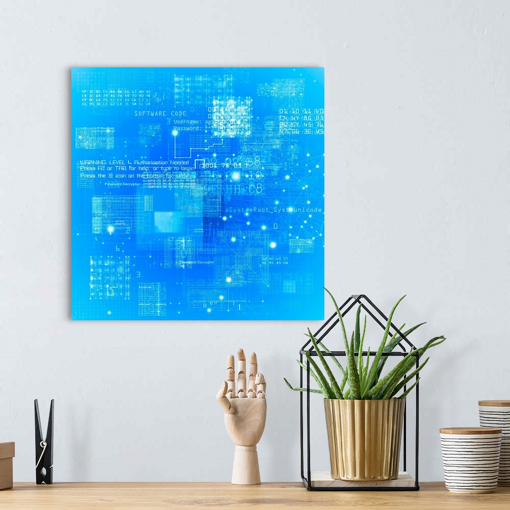 A bohemian room featuring Data and network, abstract illustration.