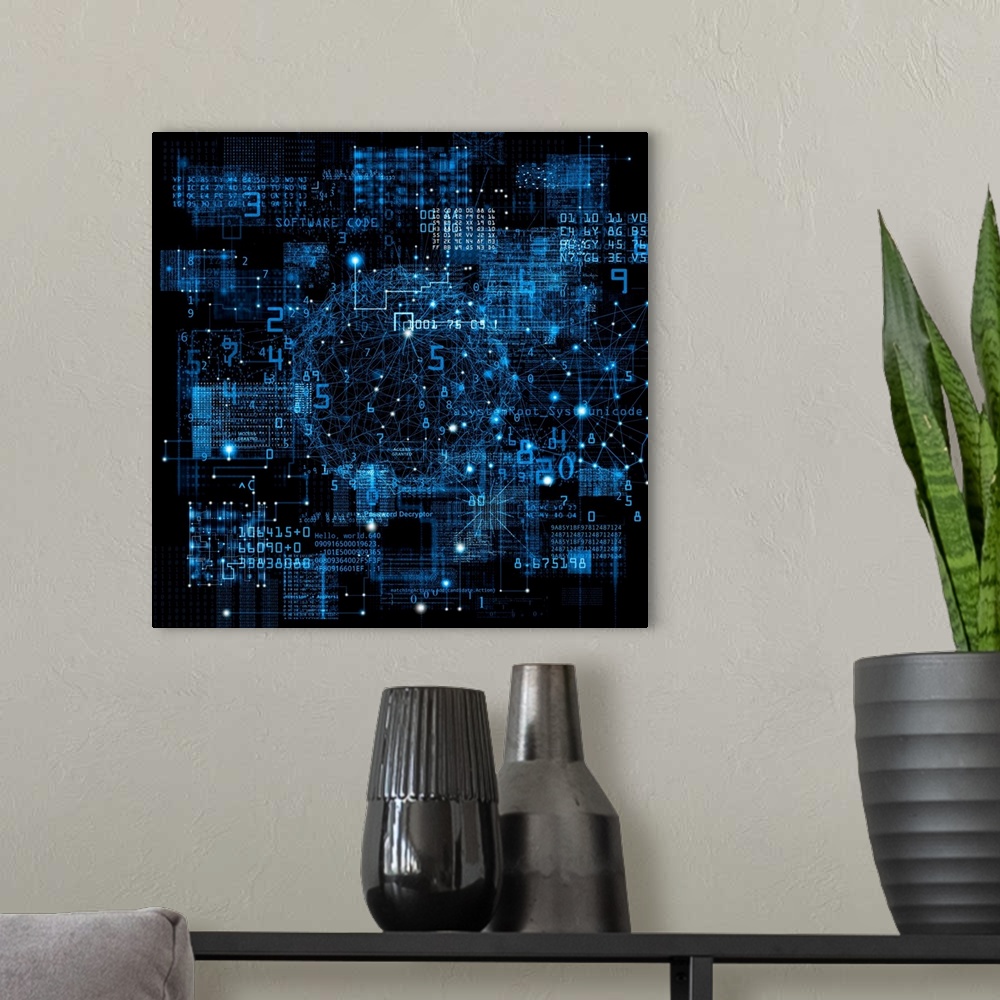 A modern room featuring Data and network, abstract illustration.