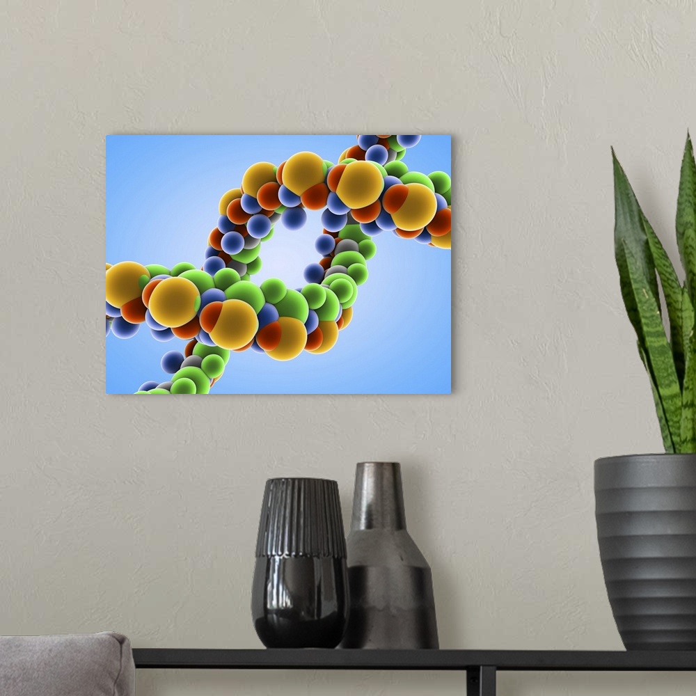 A modern room featuring DNA, computer artwork. DNA (deoxyribonucleic acid) is the molecule that controls the growth, deve...