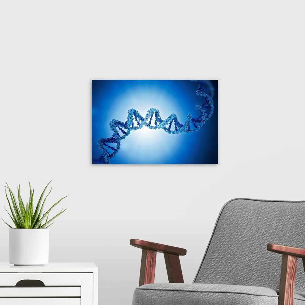 A modern room featuring Deoxyribonucleic acid (DNA), computer illustration.