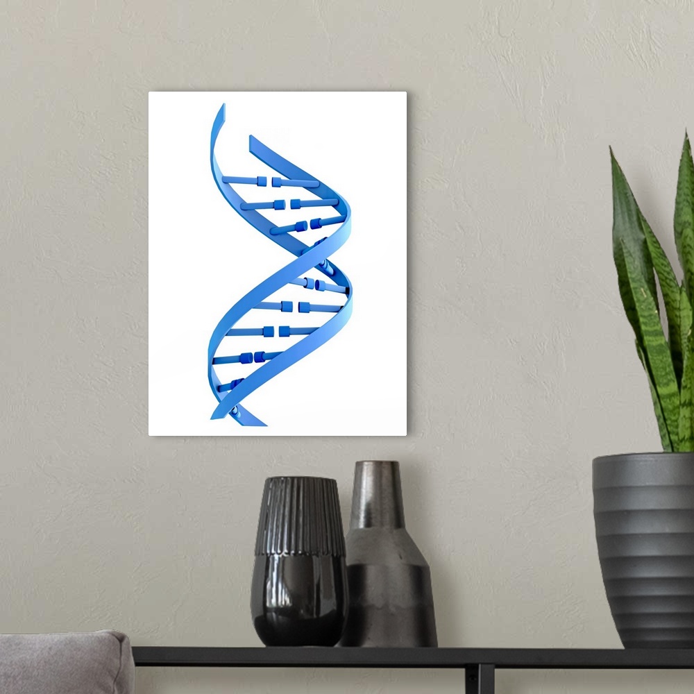 A modern room featuring DNA (deoxyribonucleic acid) strand, illustration.