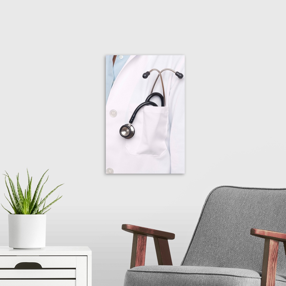 A modern room featuring MODEL RELEASED. Doctor's stethoscope.
