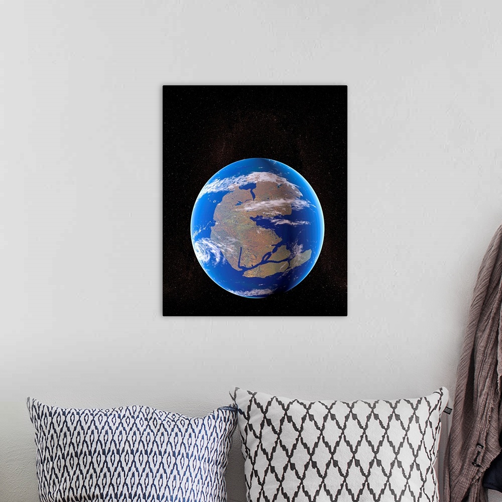 A bohemian room featuring Earth at time of Pangea. Computer artwork of the break-up of the supercontinent Pangea that forme...