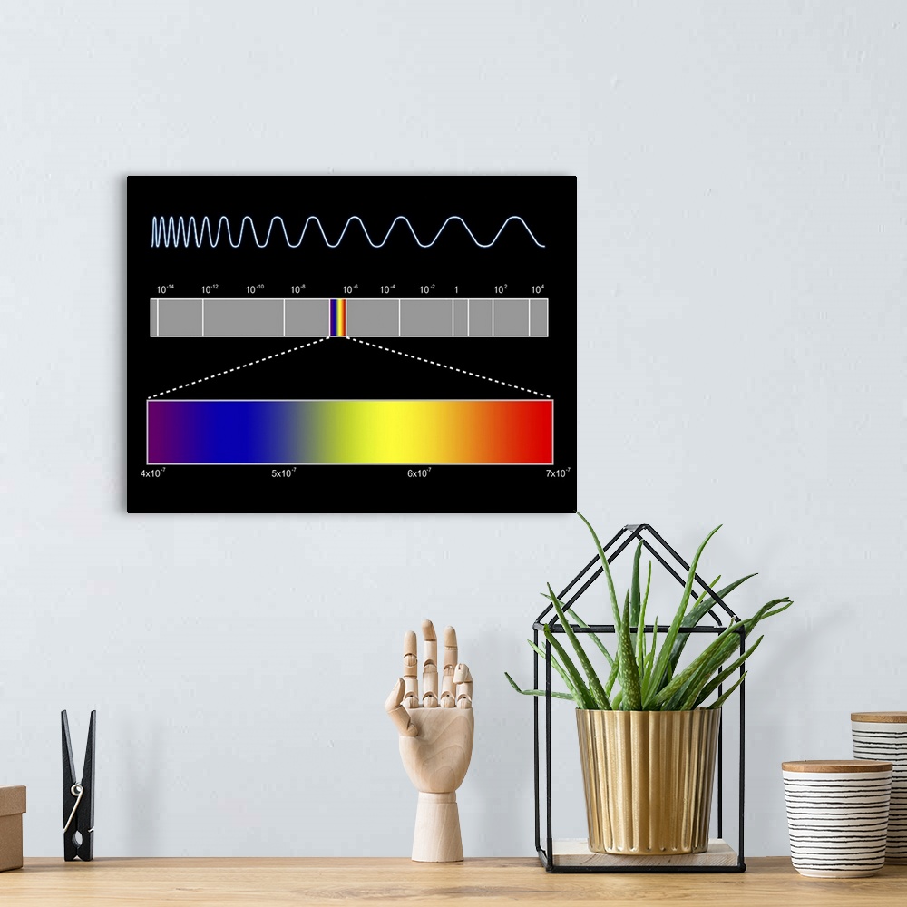 A bohemian room featuring Electromagnetic spectrum. Computer artwork of the electromagnetic (EM) spectrum (across centre) a...