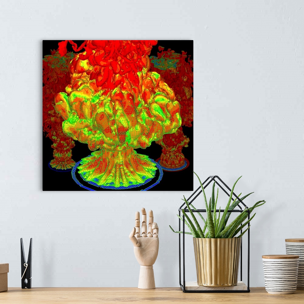 A bohemian room featuring Fire plumes. Computer simulation of large fire plumes. The simulation reveals turbulence and the ...