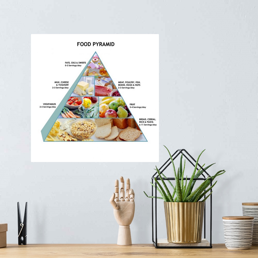 A bohemian room featuring Food pyramid showing the recommended proportions of food types for a healthy, balanced diet. The ...
