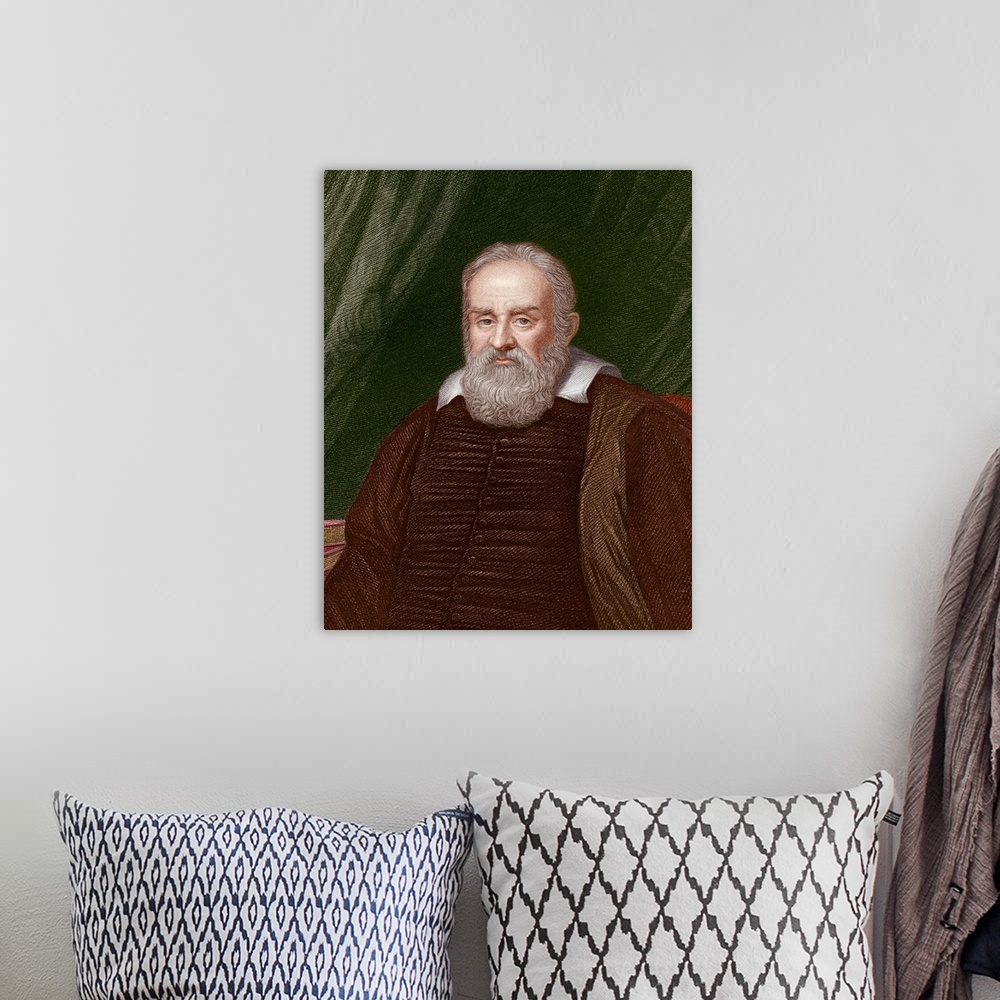 A bohemian room featuring Galileo Galilei. Historical portrait of the Italian astronomer and physicist Galileo Galilei (156...