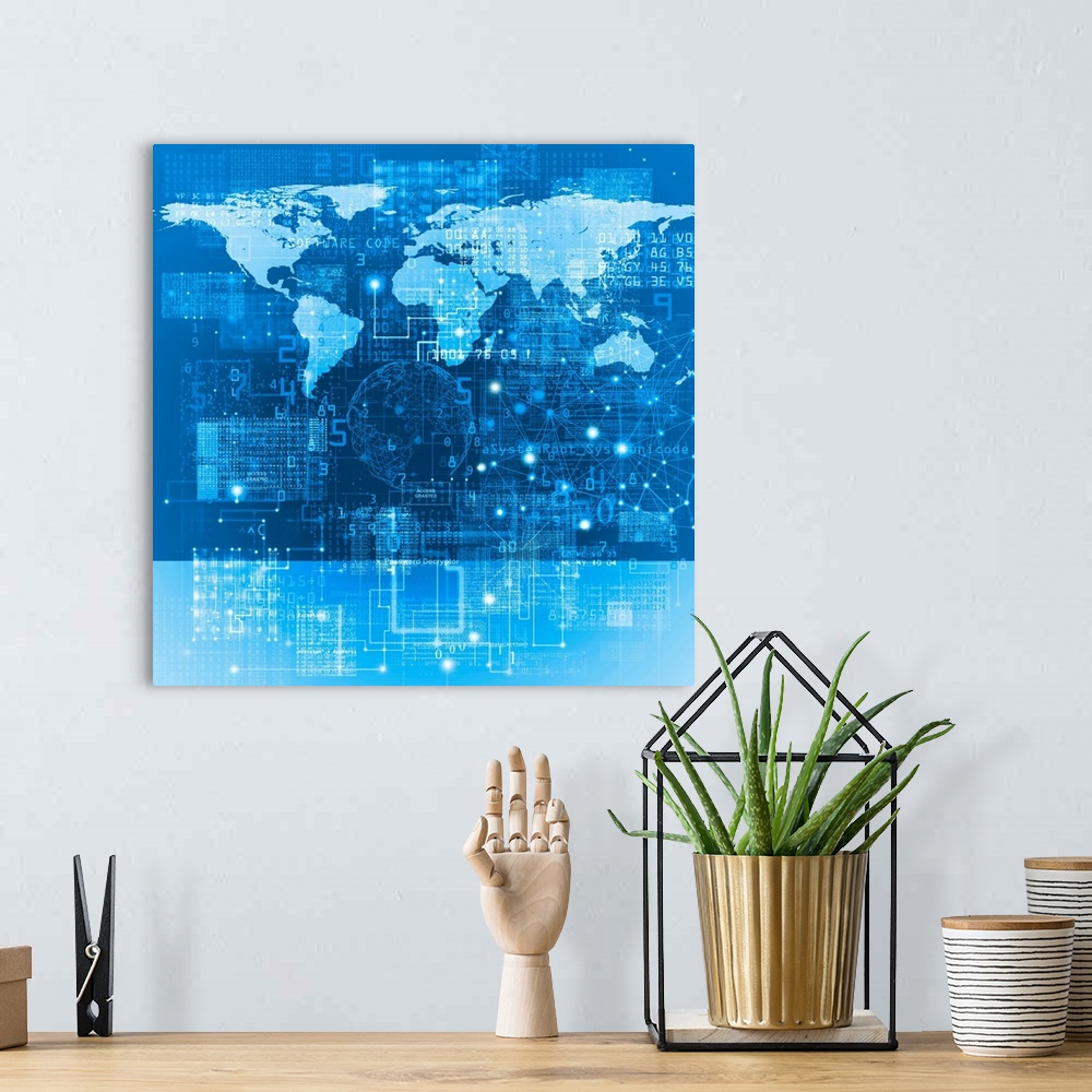 A bohemian room featuring Global data network, abstract illustration.