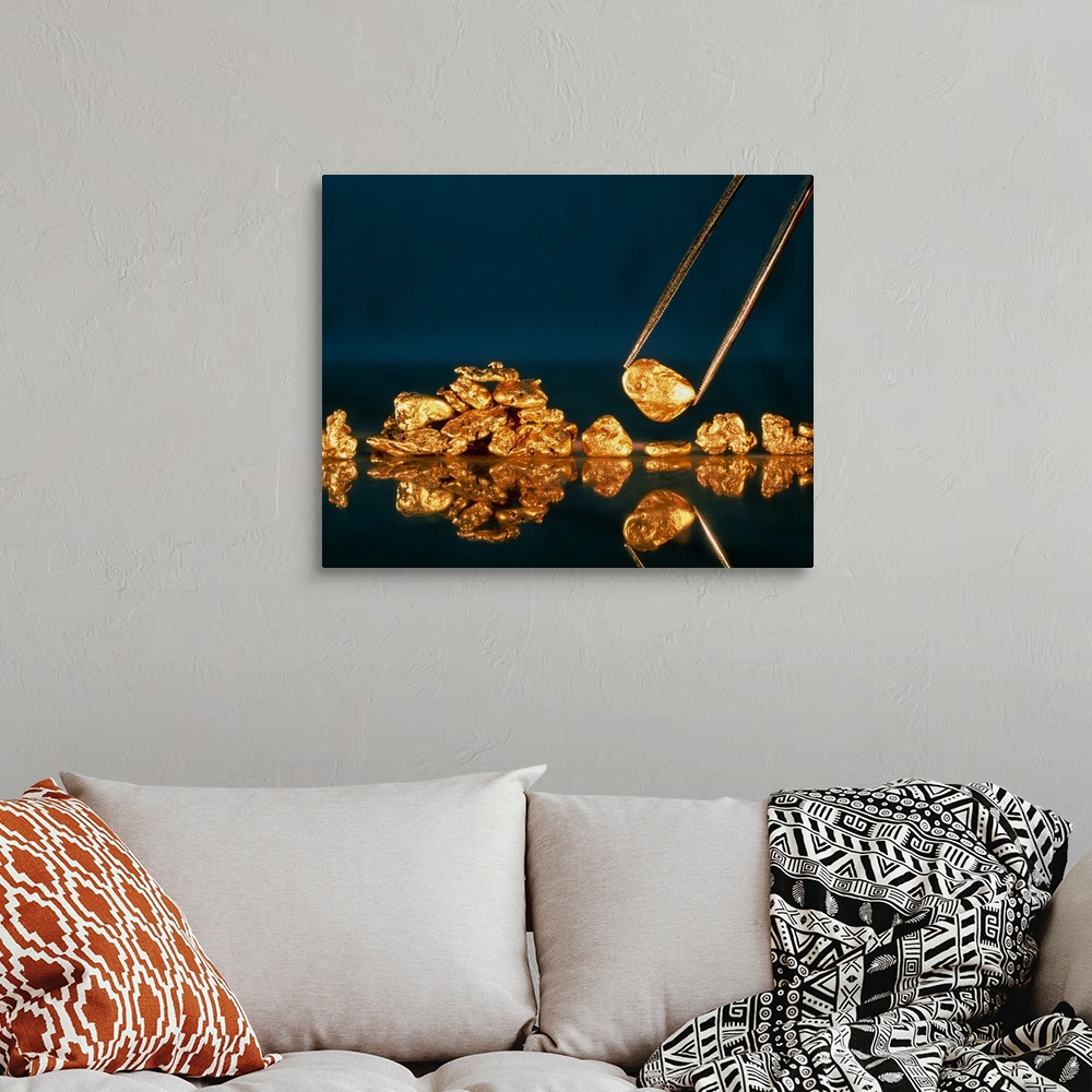 A bohemian room featuring Gold. Nuggets made of gold. Gold is the 79th element of the periodic table, and has a relative at...