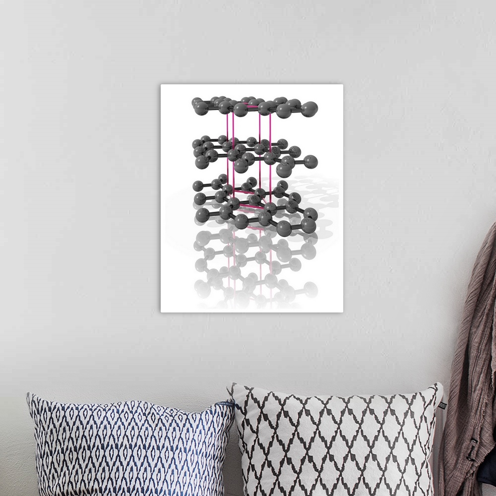 A bohemian room featuring Graphite crystal. Computer model of the molecular structure of a graphite crystal. Graphite is us...