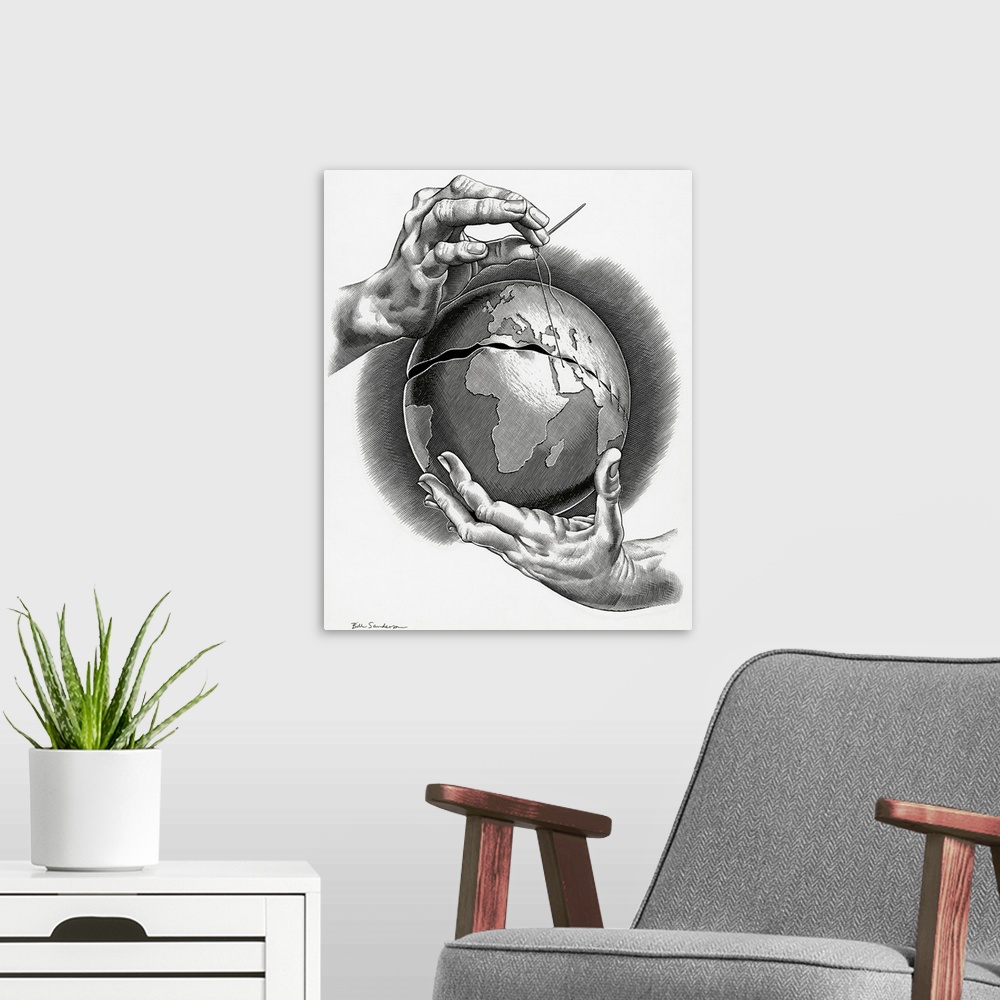 A modern room featuring Healing the world, conceptual artwork. This illustration was originally created to represent the ...