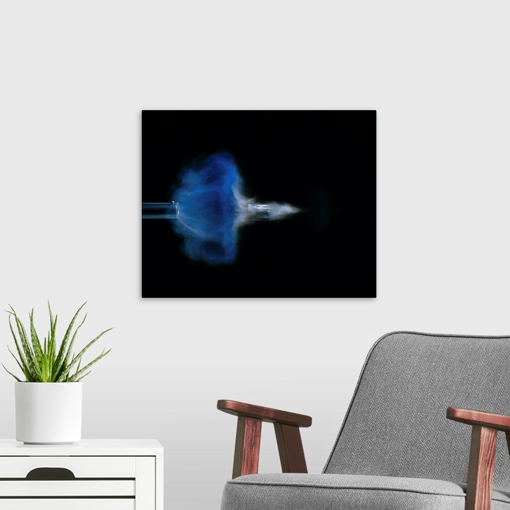 A modern room featuring High speed photograph of a 12 bore discharge, 4 milliseconds after detonation.