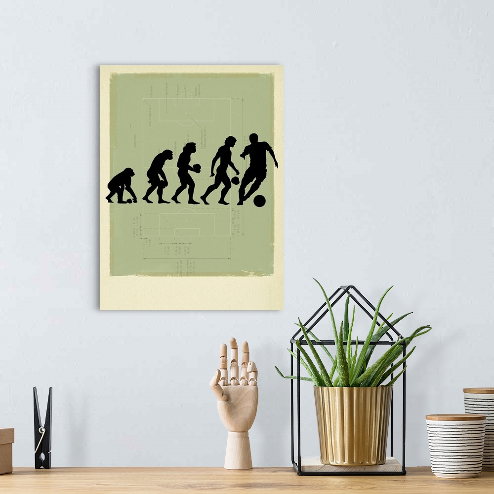 A bohemian room featuring Human evolution. Conceptual image of a sequence showing primates evolving to hominids, early huma...