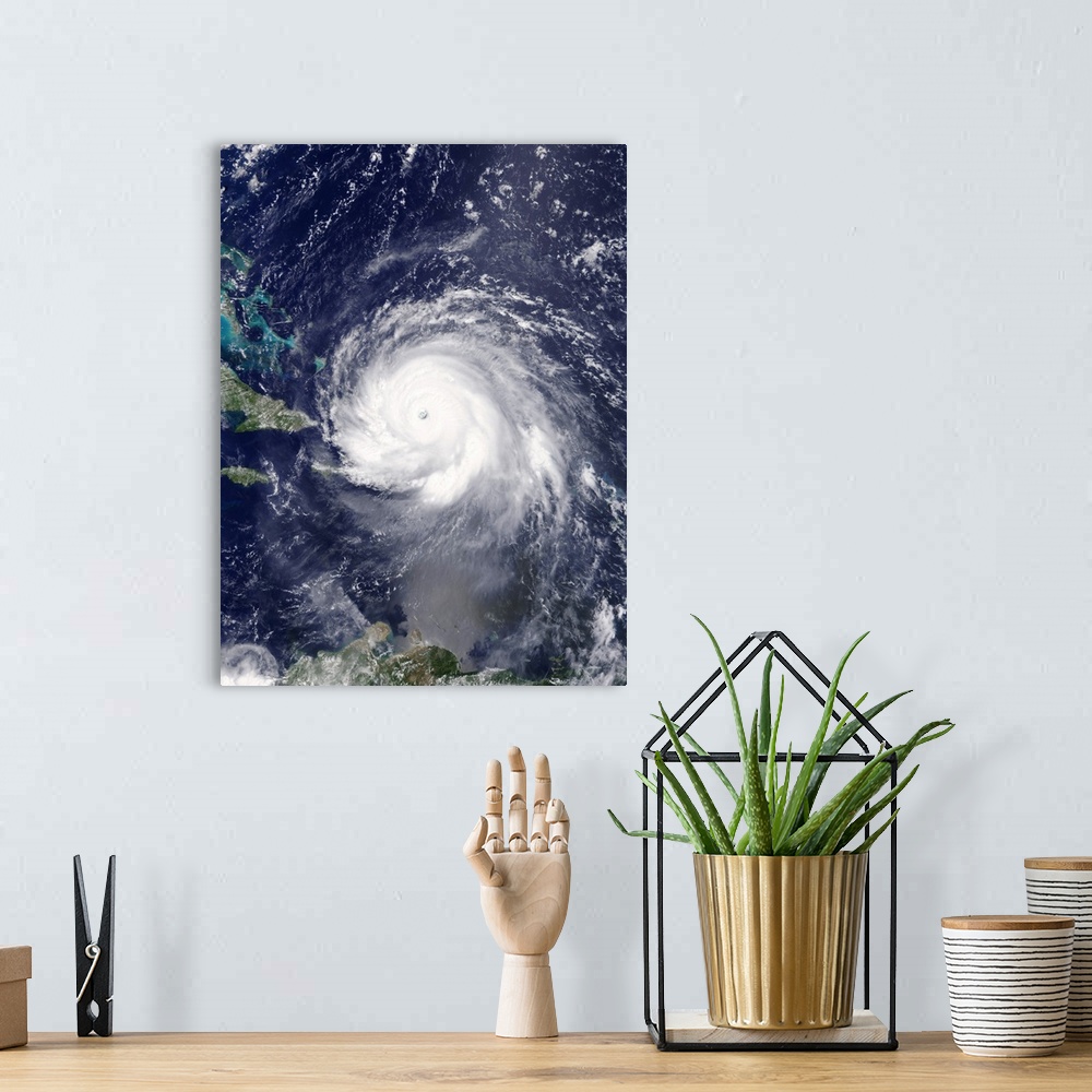 A bohemian room featuring Satellite image of Hurricane Irma over Hispaniola on the 7th September 2017. Irma made landfall o...