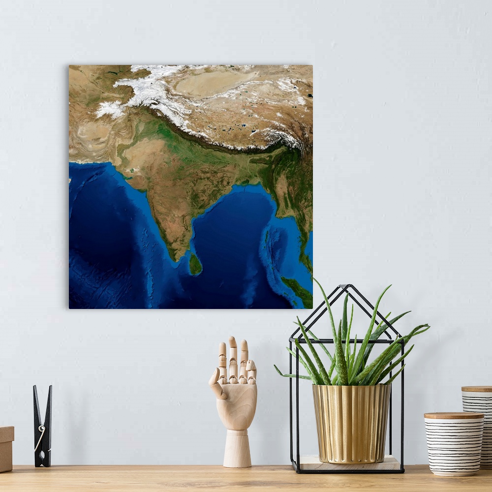 A bohemian room featuring India. Blue Marble: Next Generation cloud-free topographic and bathymetric map of India and surro...