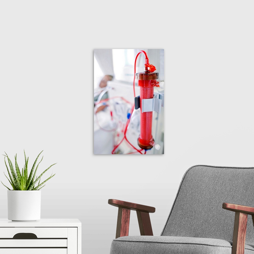 A modern room featuring MODEL RELEASED. Kidney dialysis.