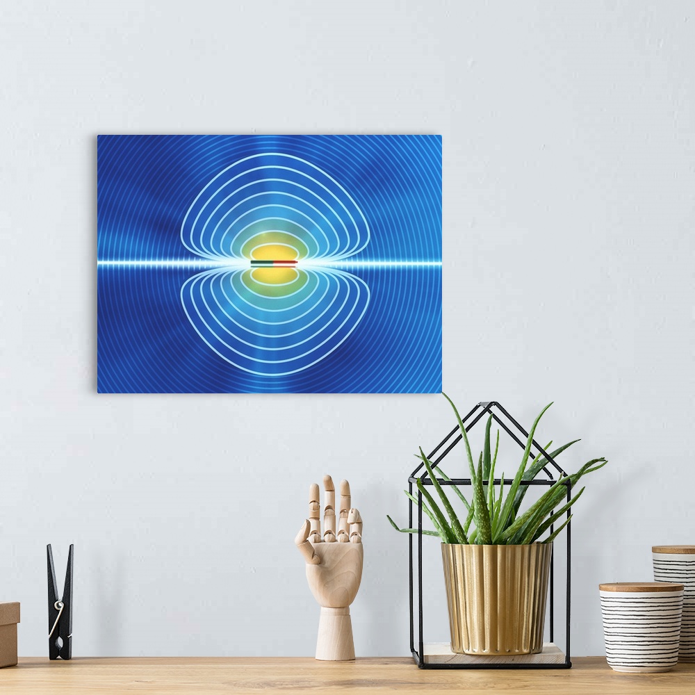 A bohemian room featuring Magnetic field. Computer artwork of the magnetic field around a magnet. The field is the three- d...