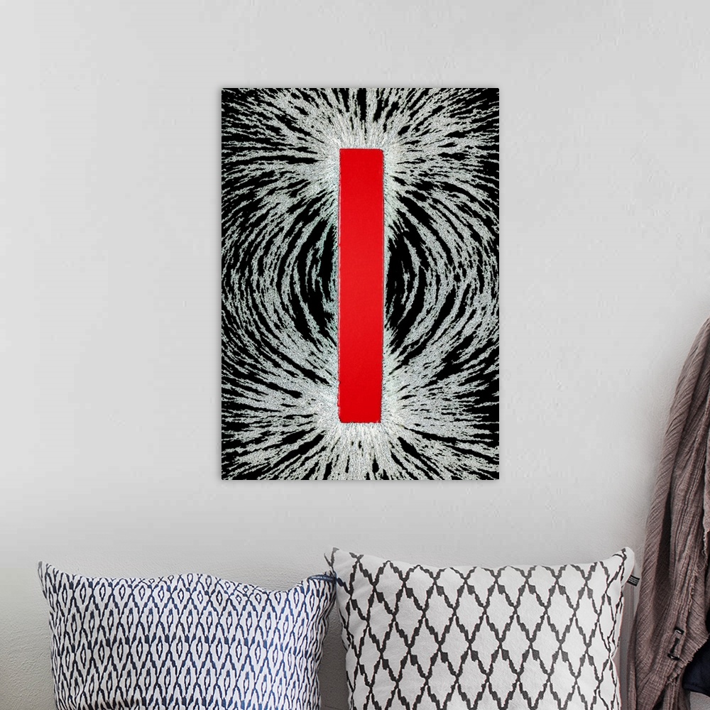 A bohemian room featuring Magnetic field. Bar magnet with iron filings aligned around it. The magnetic field induces magnet...