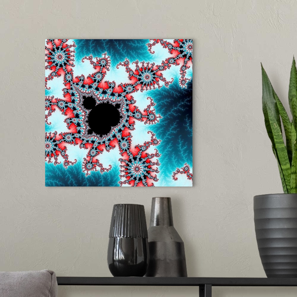 A modern room featuring Mandelbrot fractal. Computer-generated image derived form a Mandelbrot Set.