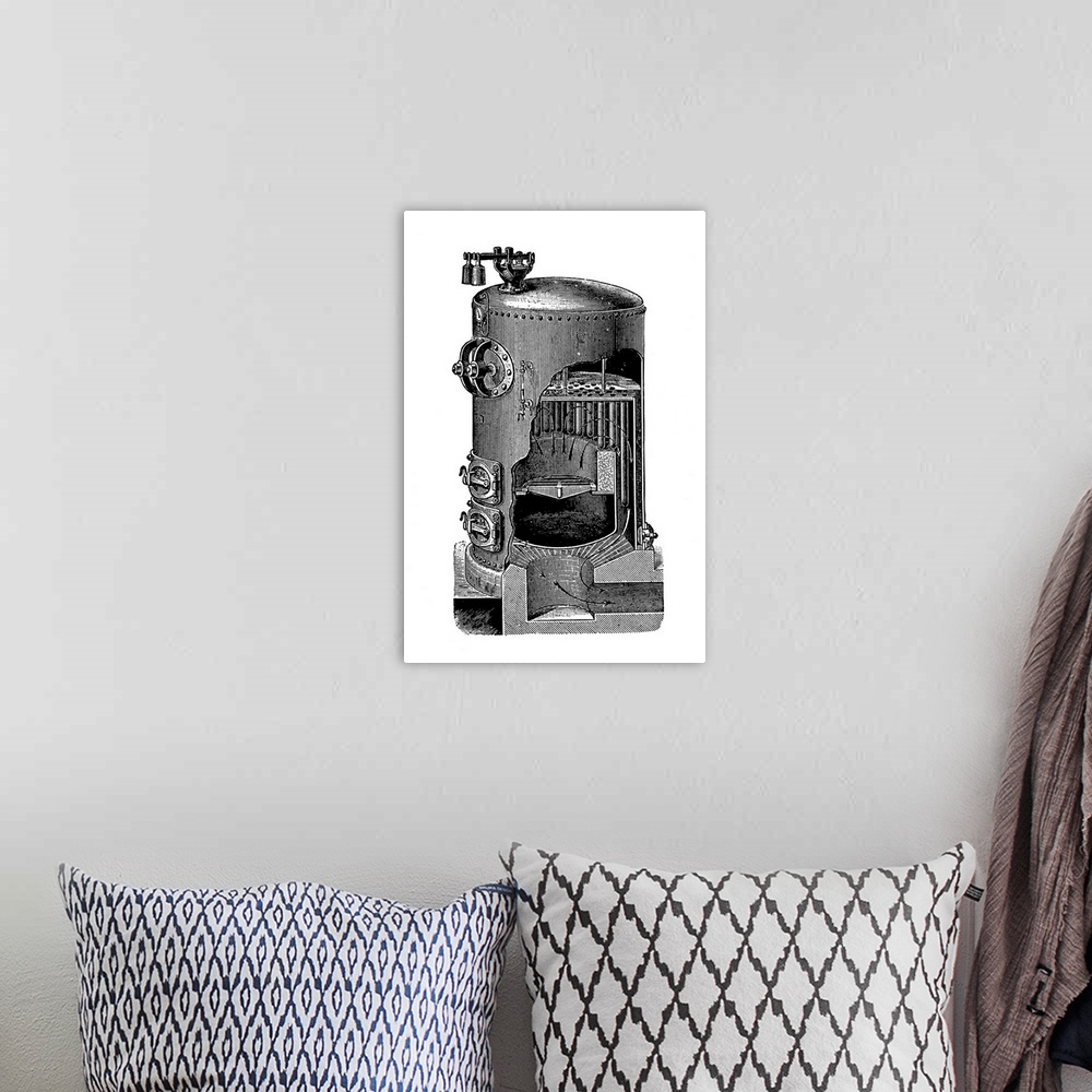 A bohemian room featuring Mathian steam boiler. Cutaway artwork showing the interior of a Mathian steam boiler. This design...