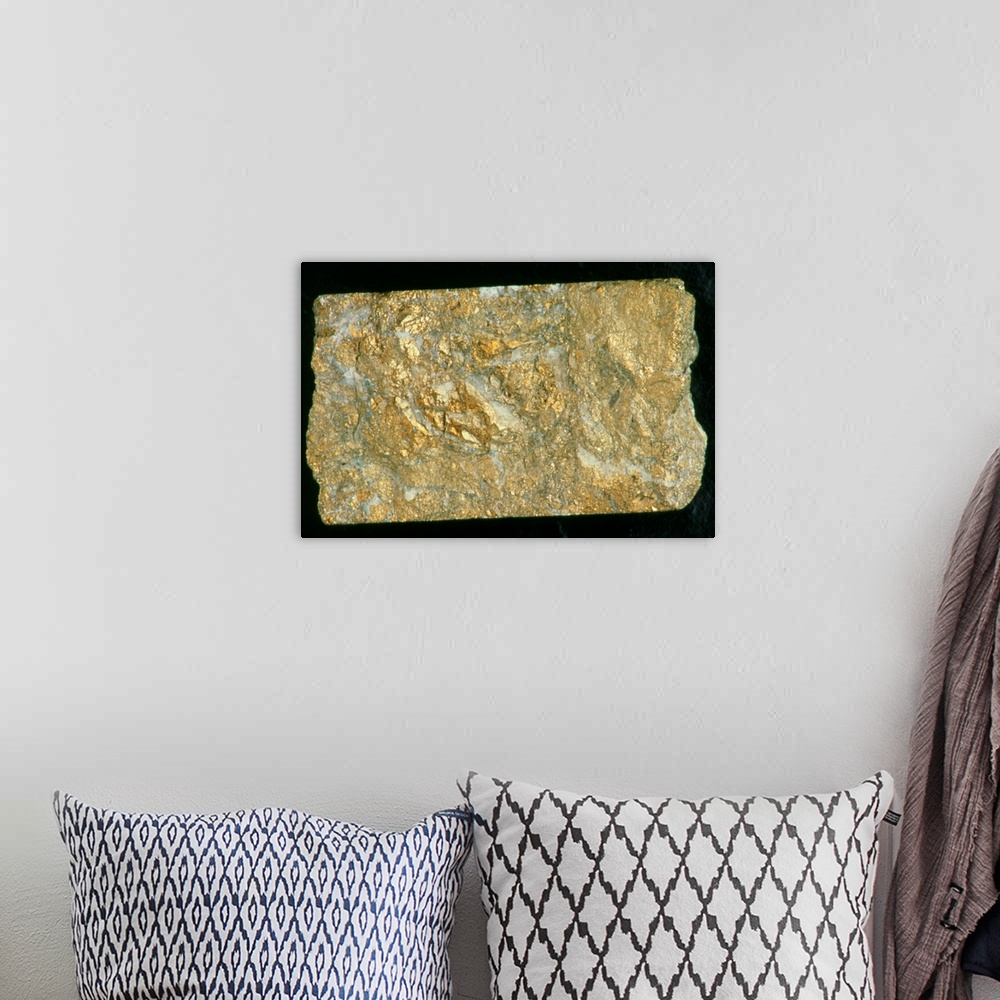 A bohemian room featuring Gold ore. A mining drill sample with a high concentration of gold ore. This soft, heavy, acid- re...