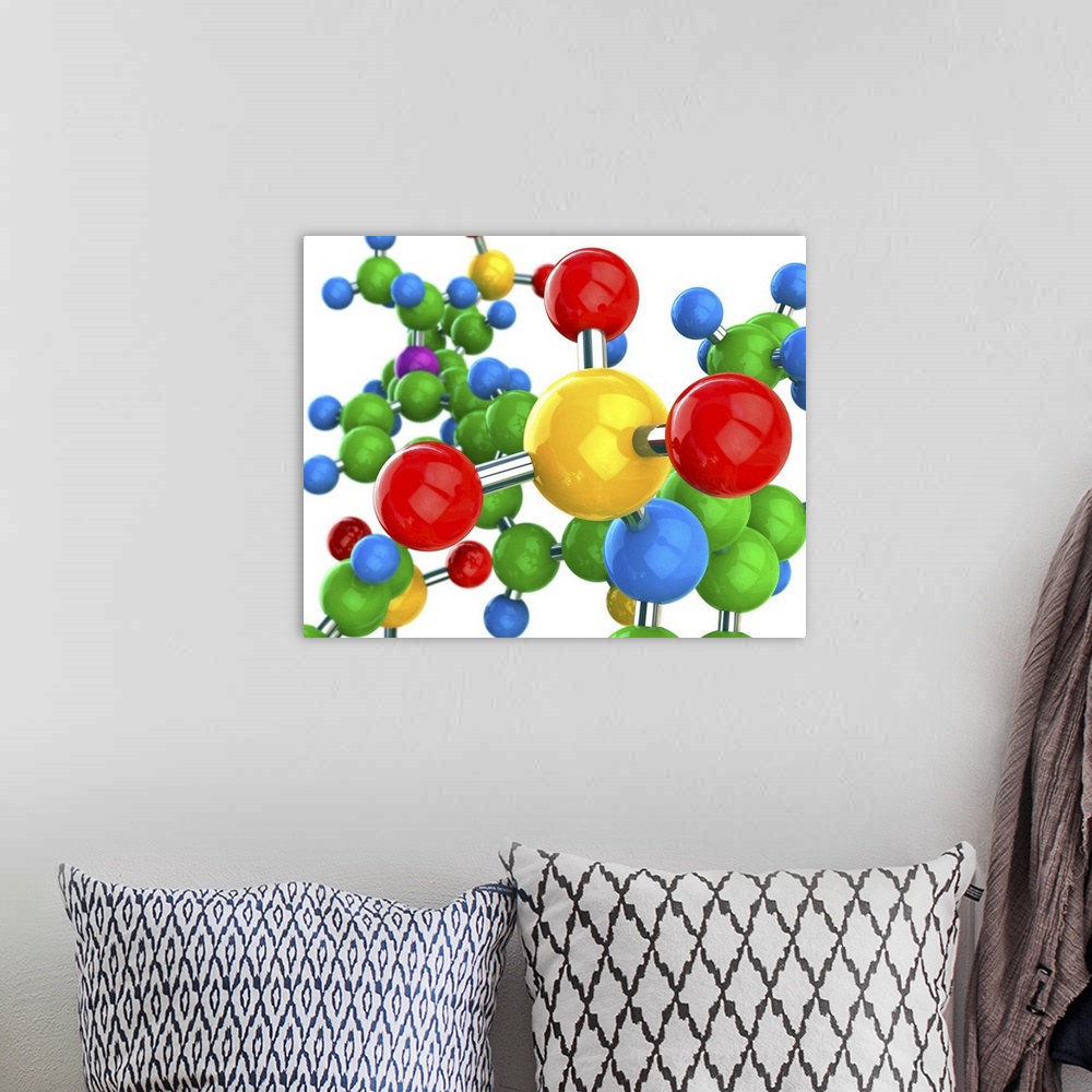A bohemian room featuring Molecular structure. Computer artwork of a conceptual molecule. Atoms are represented as balls, t...
