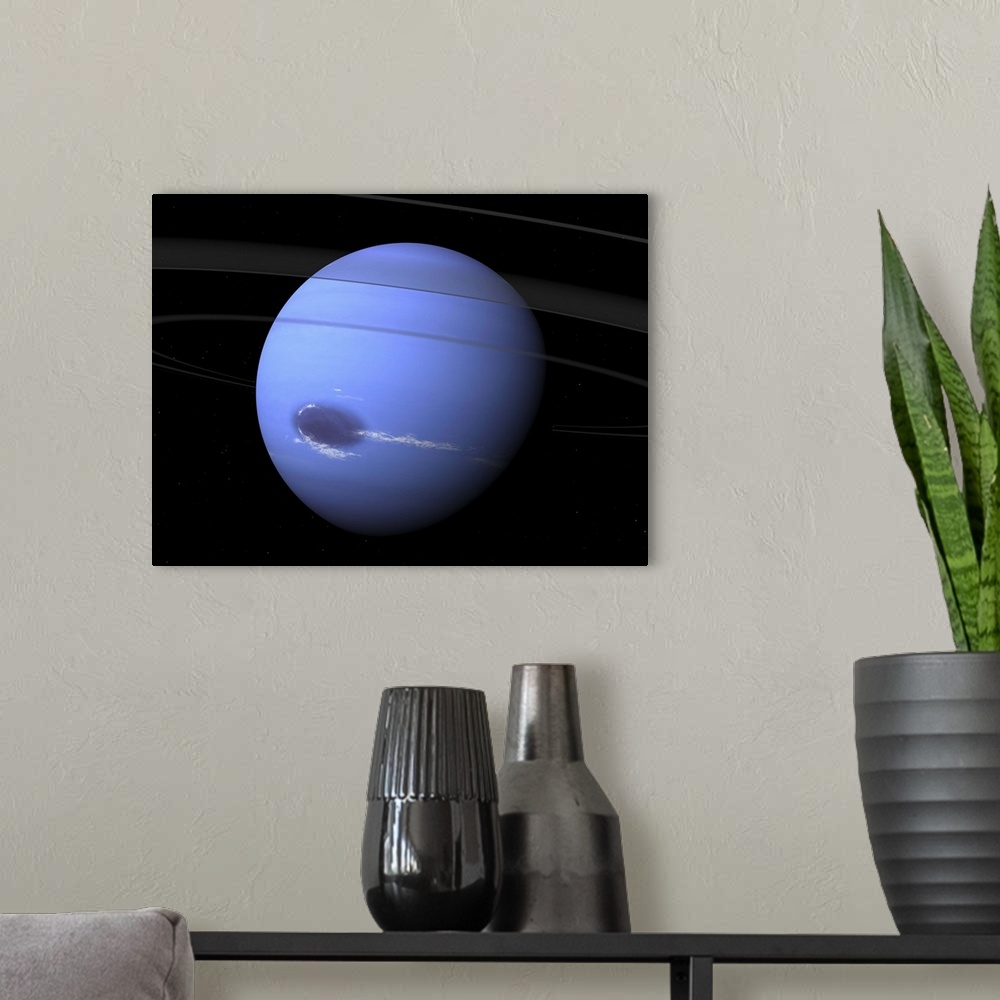 A modern room featuring Neptune. Artwork of Neptune, the outermost planet in the solar system. Neptune is a gas giant, co...